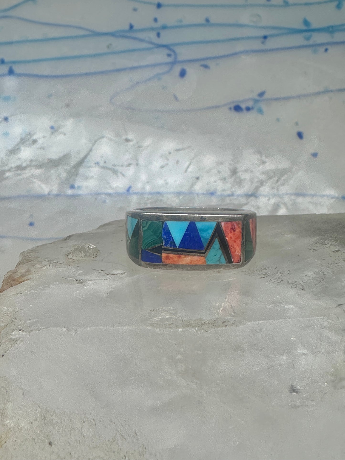 Vintage Southwestern Sterling Silver Multi-Stone Inlay Arrow Band Ring - Size 11