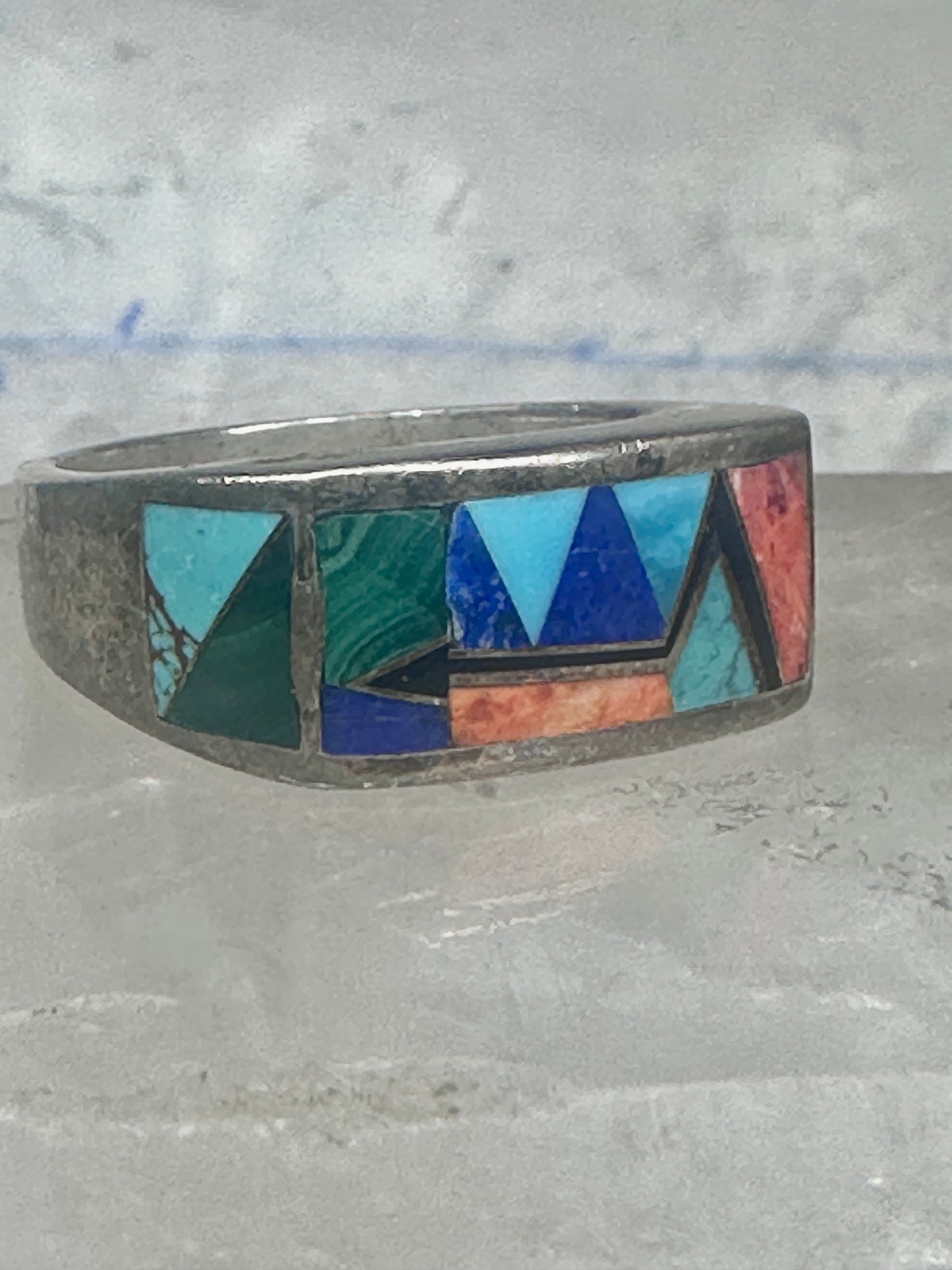 Vintage Southwestern Sterling Silver Multi-Stone Inlay Arrow Band Ring - Size 11