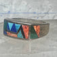 Vintage Southwestern Sterling Silver Multi-Stone Inlay Arrow Band Ring - Size 11