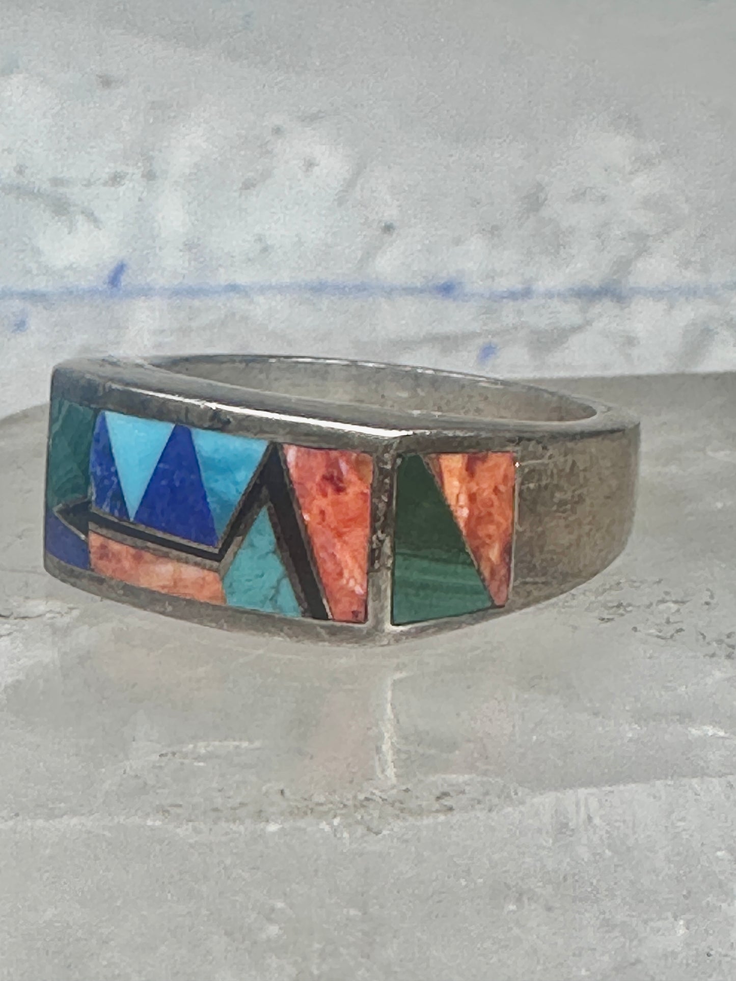 Vintage Southwestern Sterling Silver Multi-Stone Inlay Arrow Band Ring - Size 11