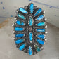 Long turquoise ring Zuni Petite Point size 8 sterling silver women