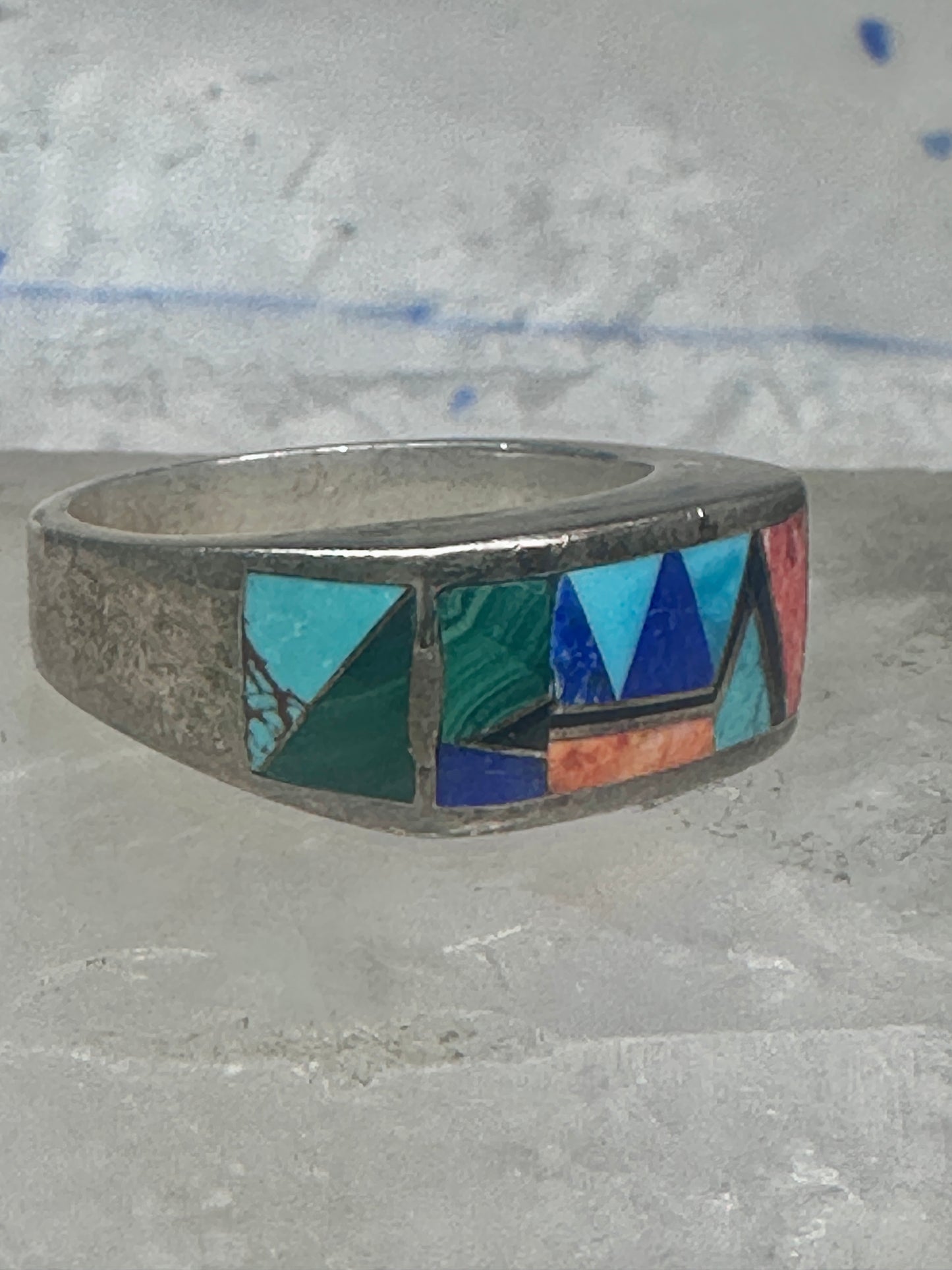 Vintage Southwestern Sterling Silver Multi-Stone Inlay Arrow Band Ring - Size 11
