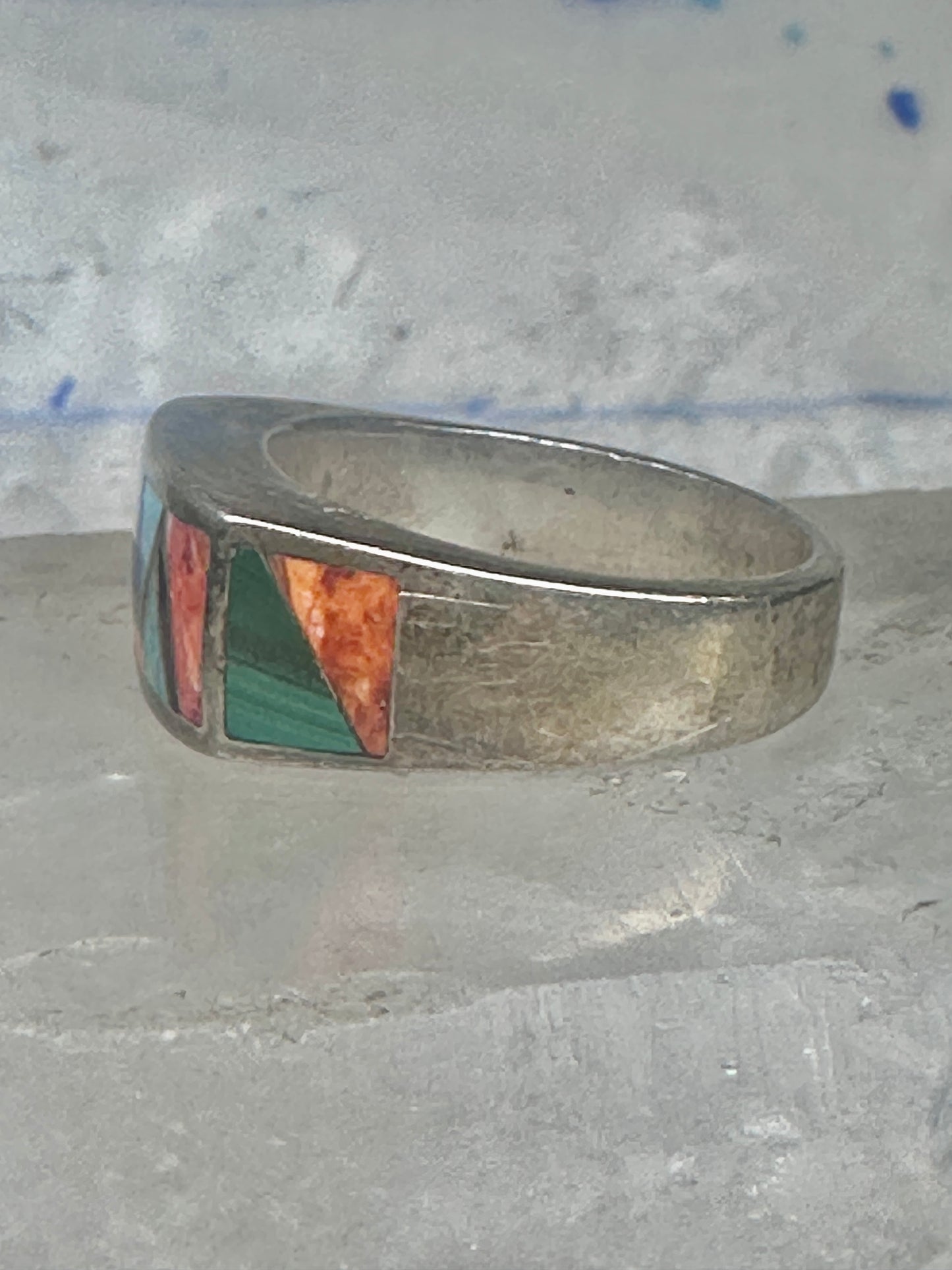 Vintage Southwestern Sterling Silver Multi-Stone Inlay Arrow Band Ring - Size 11