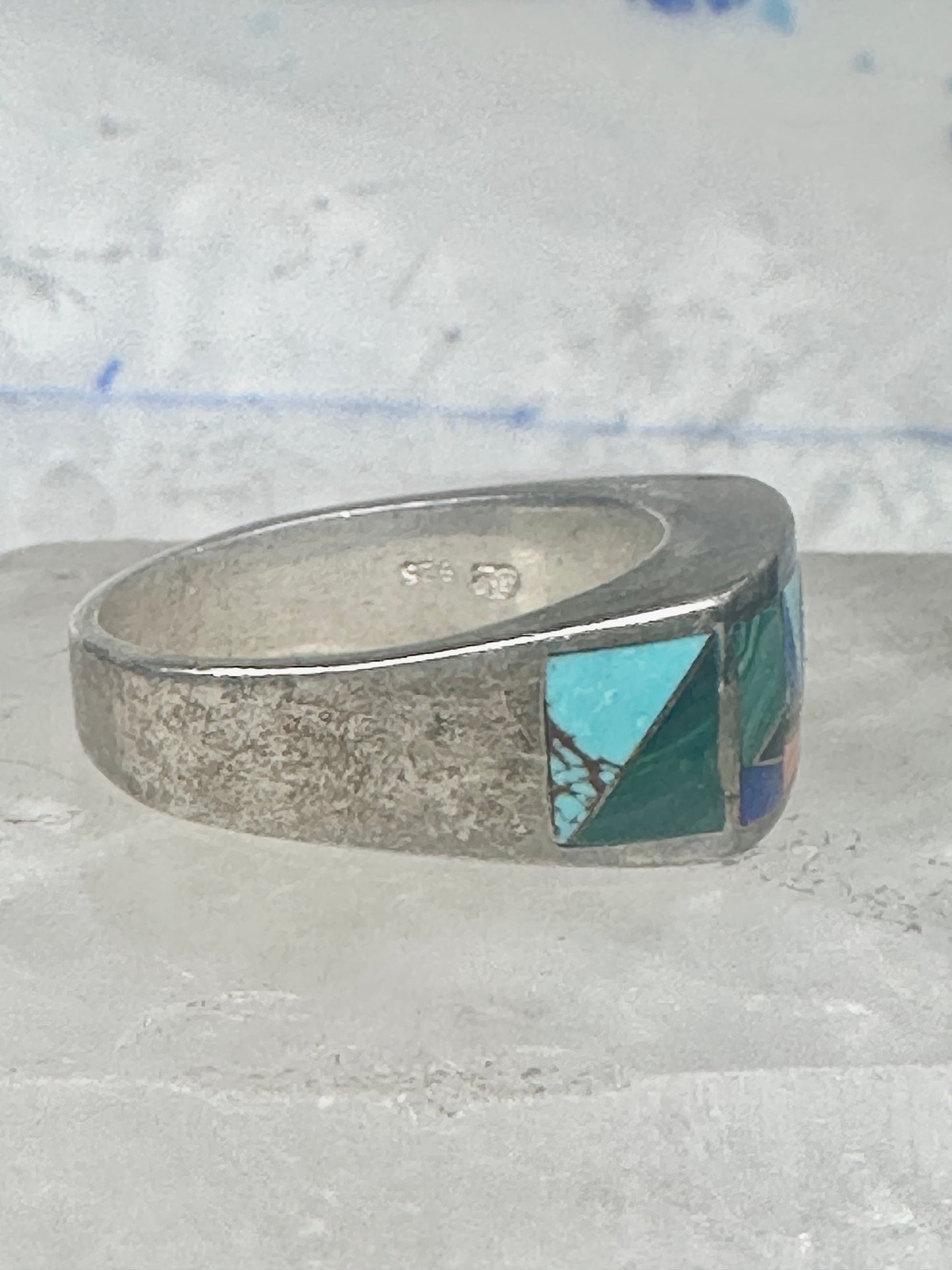 Vintage Southwestern Sterling Silver Multi-Stone Inlay Arrow Band Ring - Size 11