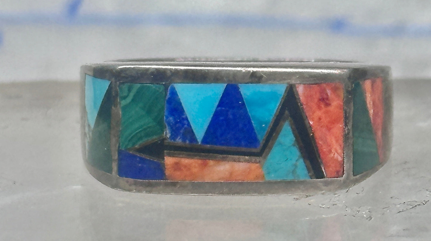 Vintage Southwestern Sterling Silver Multi-Stone Inlay Arrow Band Ring - Size 11