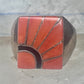 Vintage Signed Amy Southwestern Sterling Silver Orange Spiny Oyster Sunrise Inlay Signet Ring - Size 11