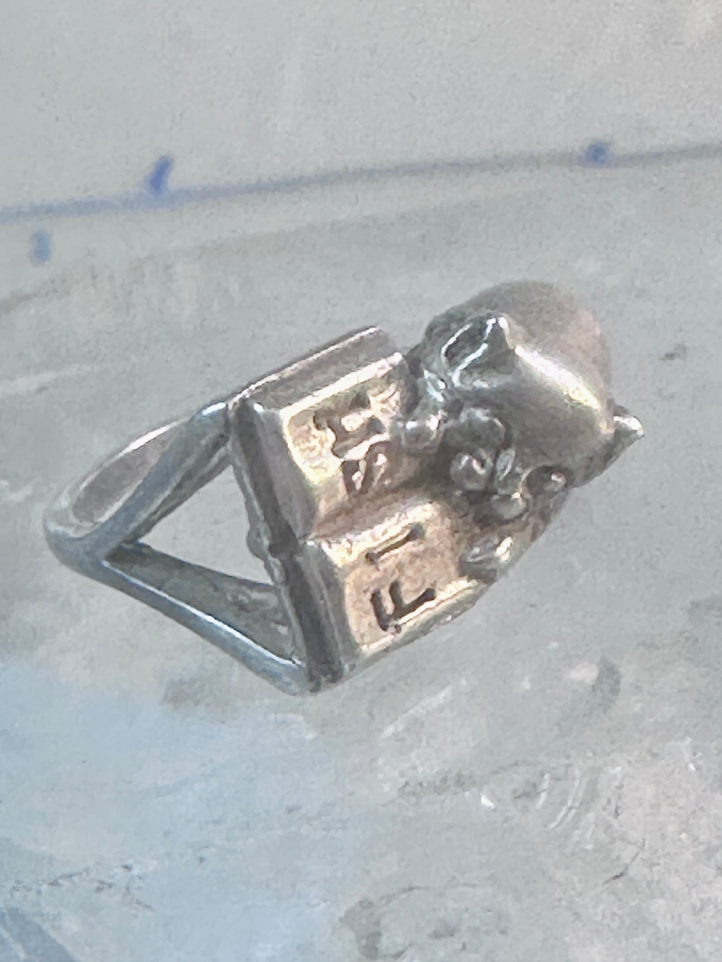 Vintage cat ring cat reading book Kabana band size 6.75 sterling silver women girls