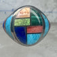 Vintage Signed LT Leroy Thomas Navajo Sterling Silver Multi-Stone Inlay Ring - Size 13