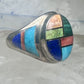 Vintage Signed LT Leroy Thomas Navajo Sterling Silver Multi-Stone Inlay Ring - Size 13