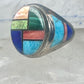 Vintage Signed LT Leroy Thomas Navajo Sterling Silver Multi-Stone Inlay Ring - Size 13