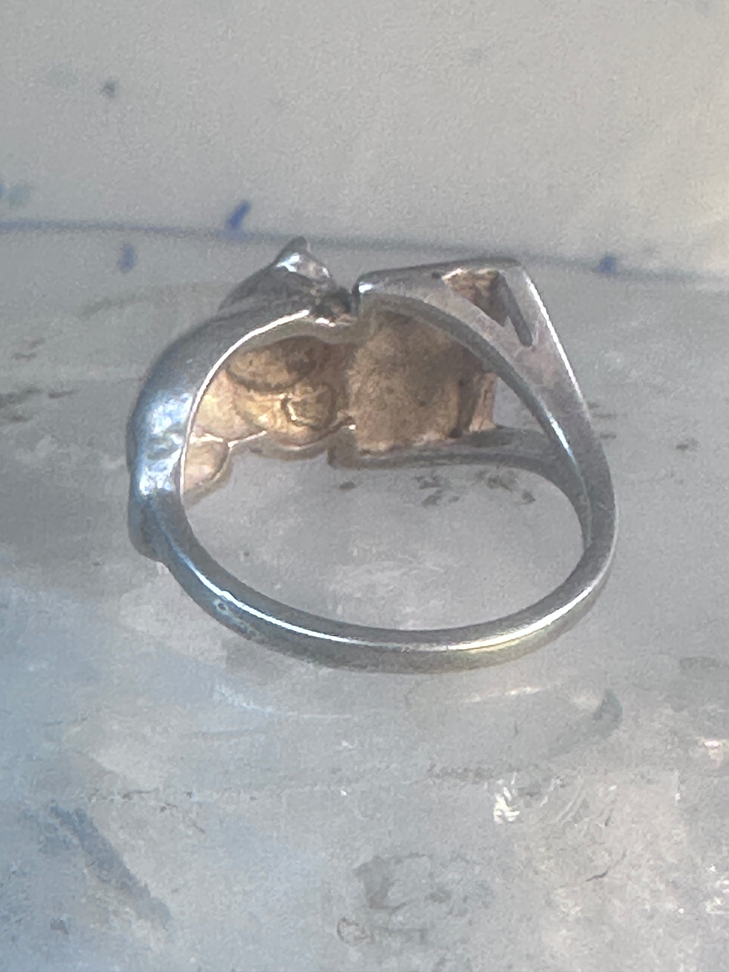 Vintage cat ring cat reading book Kabana band size 6.75 sterling silver women girls