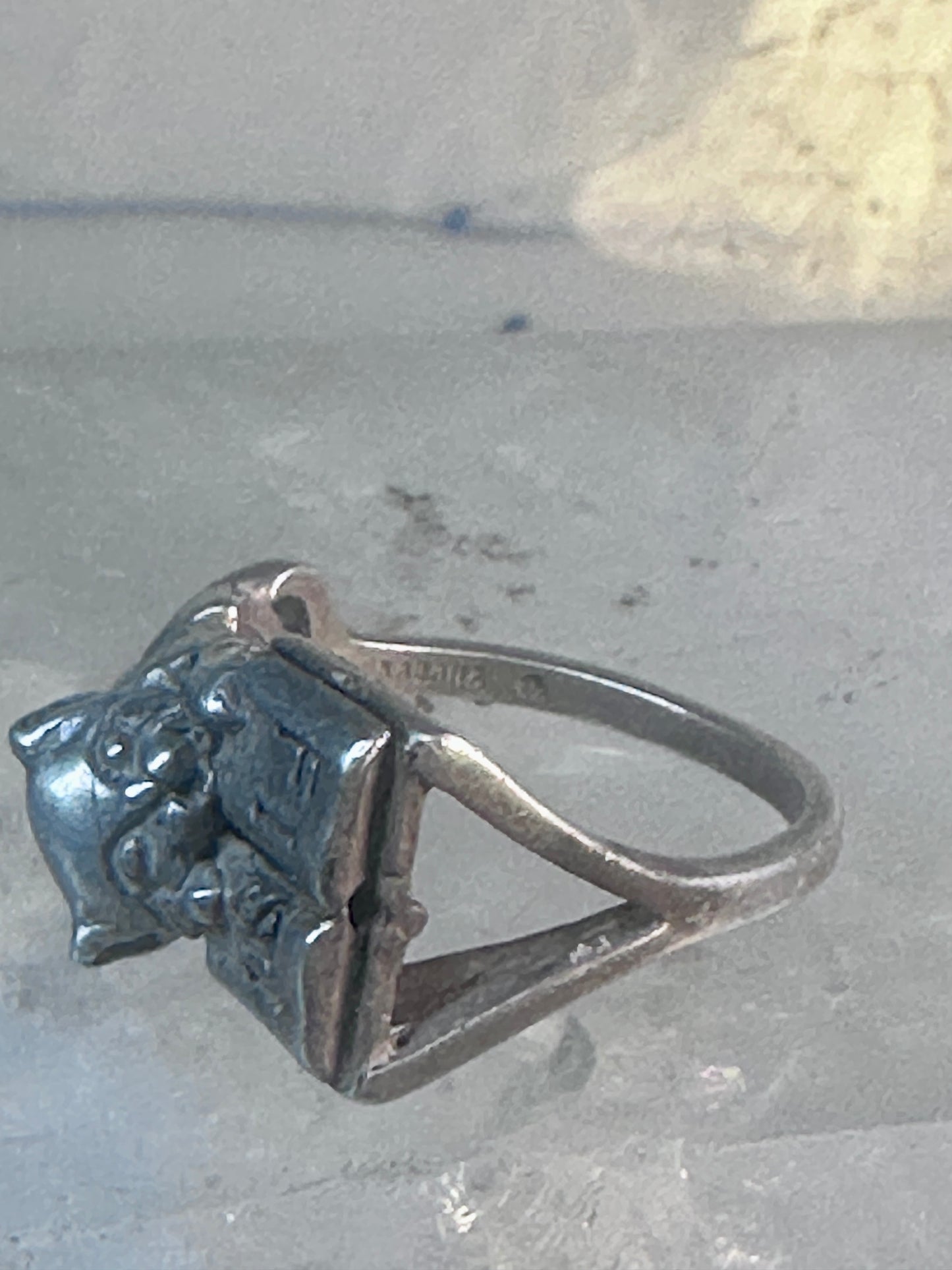 Vintage cat ring cat reading book Kabana band size 6.75 sterling silver women girls