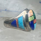 Vintage Signed LT Leroy Thomas Navajo Sterling Silver Multi-Stone Inlay Ring - Size 13