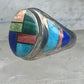 Vintage Signed LT Leroy Thomas Navajo Sterling Silver Multi-Stone Inlay Ring - Size 13