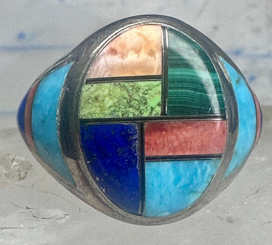 Vintage Sterling Silver Multi-Stone Inlay Leroy Thomas Navajo Ring Size 13 925