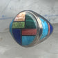 Signed Tommy Singer Style Southwestern Multi-Stone Inlay Ring Size 12.5 - Geometric Sterling Silver Band