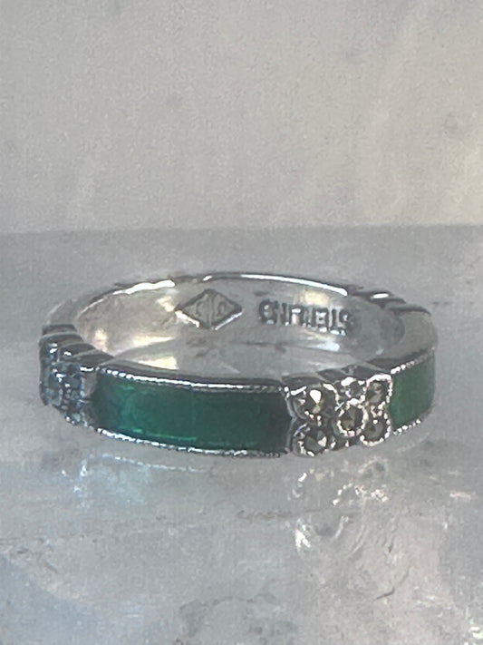 Vintage Judith Jack ring marcasite green band size 6 sterling silver women