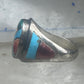 Signed Tommy Singer Style Southwestern Multi-Stone Inlay Ring Size 12.5 - Geometric Sterling Silver Band