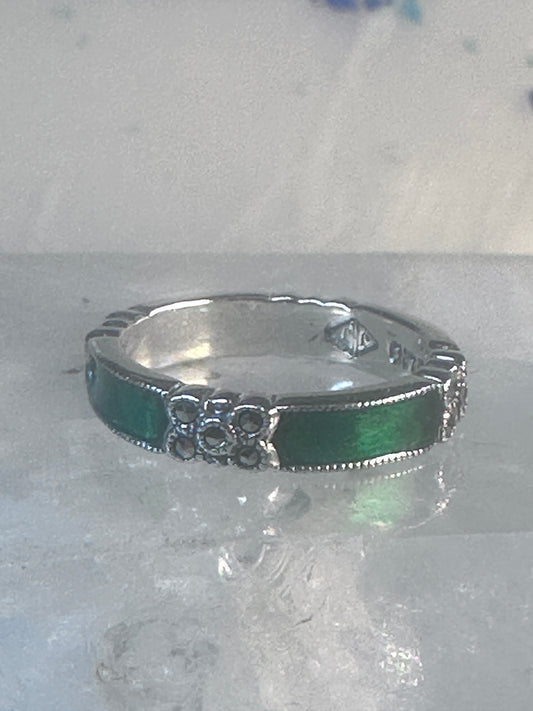 Vintage Judith Jack ring marcasite green band size 6 sterling silver women
