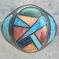 Signed Tommy Singer Style Southwestern Multi-Stone Inlay Ring Size 12.5 - Geometric Sterling Silver Band