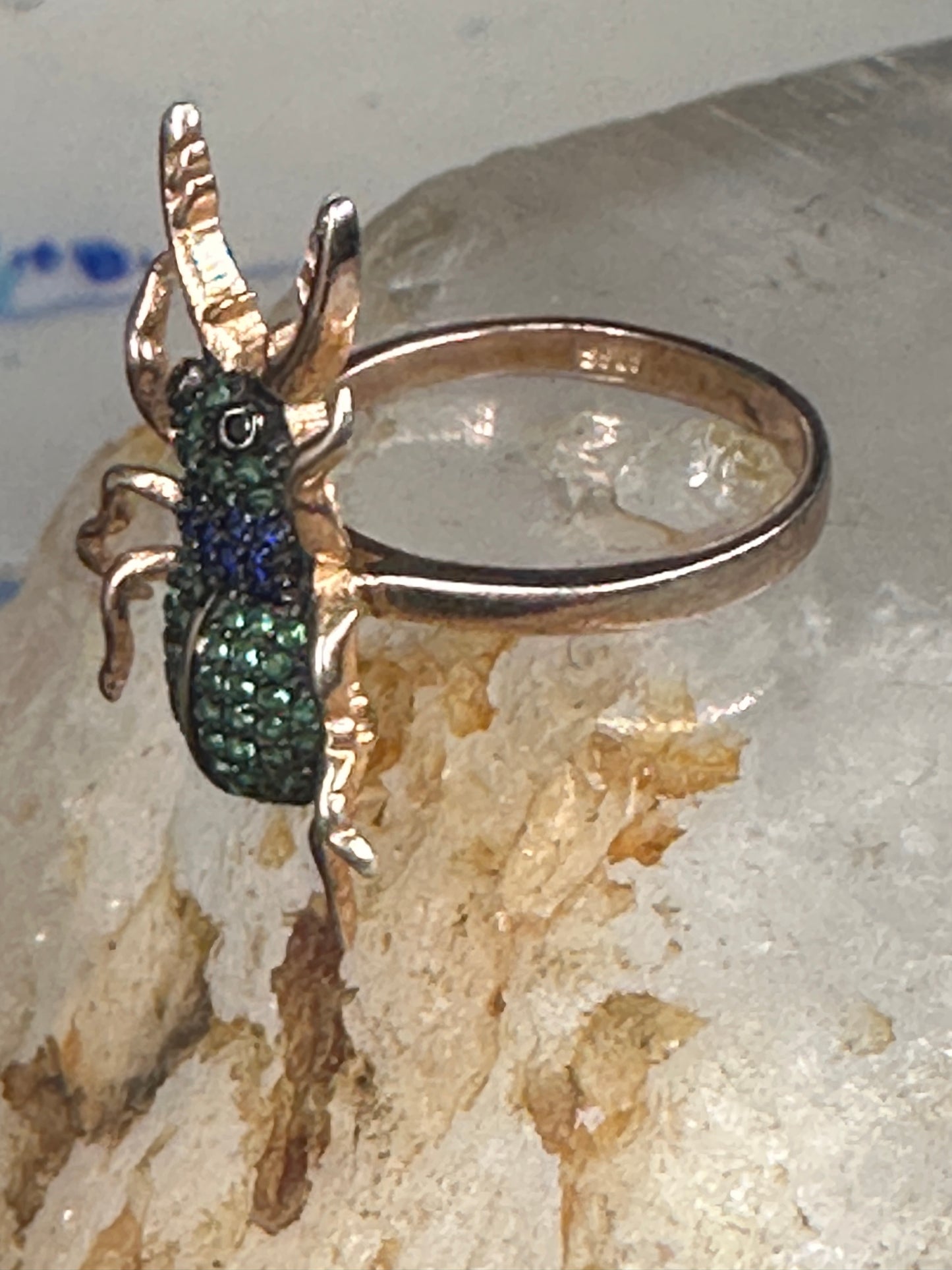 Insect ring bug beetle Vermeil size 6 sterling silver women