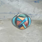 Signed Tommy Singer Style Southwestern Multi-Stone Inlay Ring Size 12.5 - Geometric Sterling Silver Band
