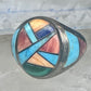 Signed Tommy Singer Style Southwestern Multi-Stone Inlay Ring Size 12.5 - Geometric Sterling Silver Band