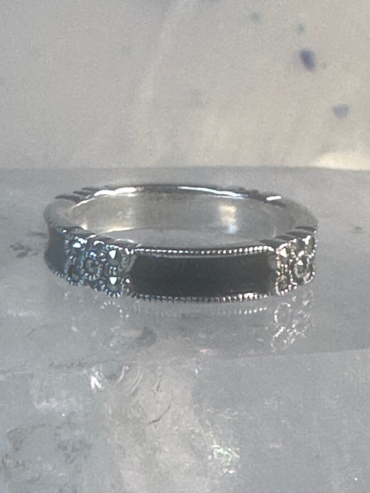 Vintage Judith Jack ring flower marcasite Blackish band size 6 sterling silver women