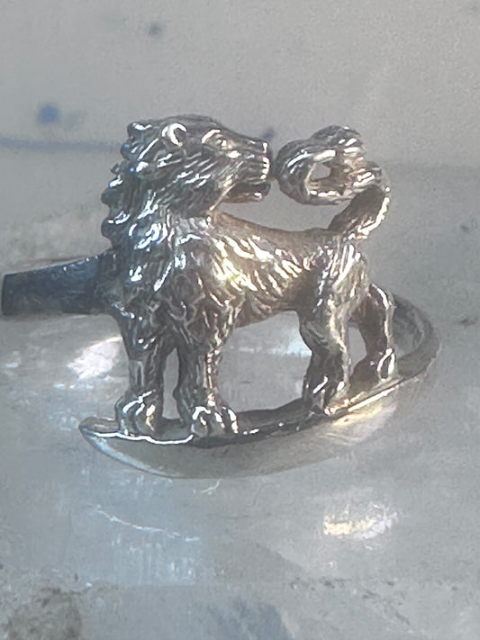 Vintage Lion ring animal band size 7.75 sterling silver women
