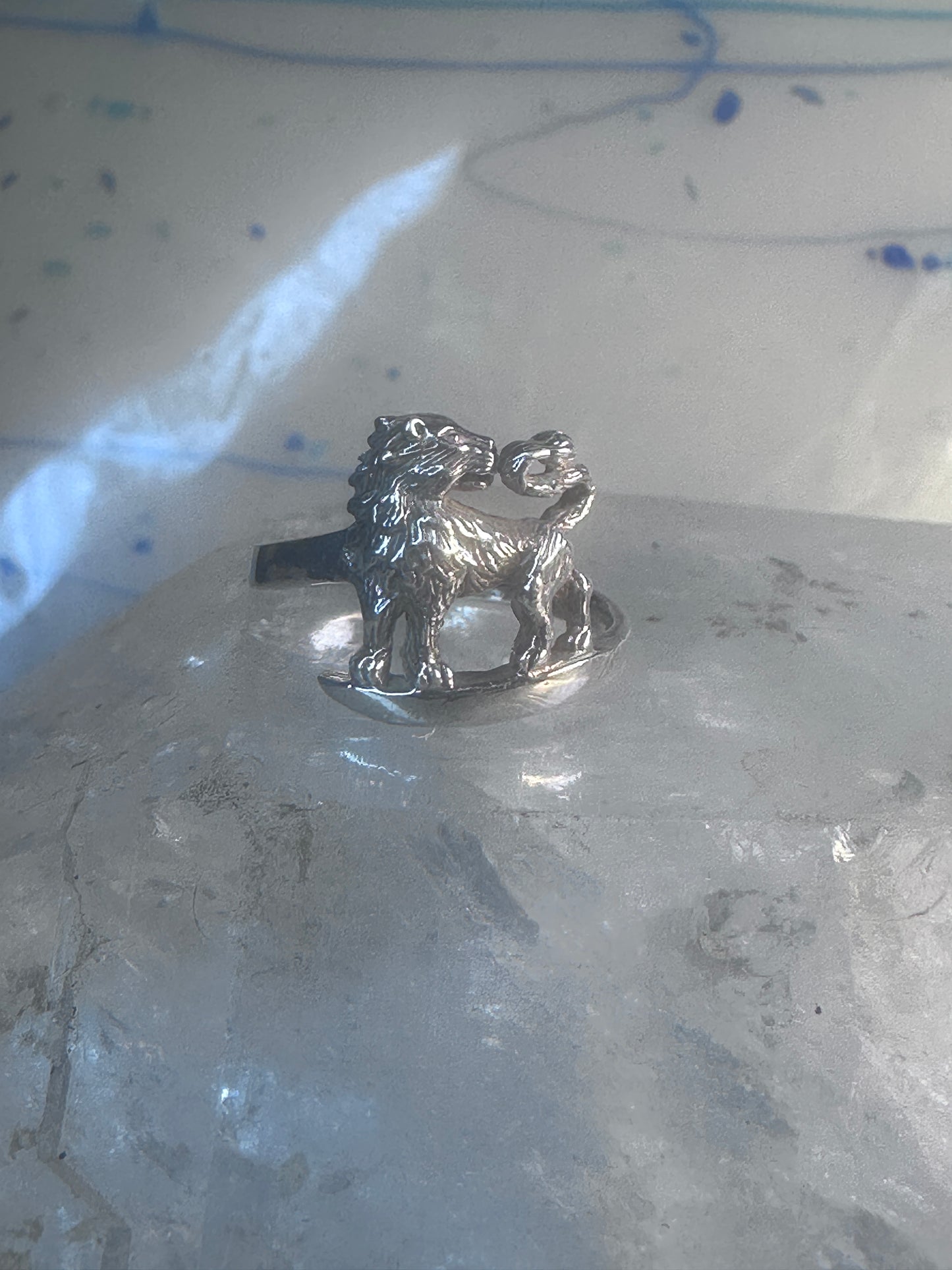 Vintage Lion ring animal band size 7.75 sterling silver women