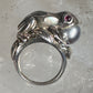 Frog ring leaves abalone size 8 sterling silver women