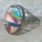 Southwestern Sterling Silver Multi-Stone Inlay Ring Size 10.75 - Geometric Segmented Band