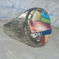 Southwestern Sterling Silver Multi-Stone Inlay Ring Size 10.75 - Geometric Segmented Band