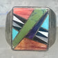 Southwestern Sterling Silver Multi-Stone Inlay Ring Size 13 - Square Geometric Segmented Band
