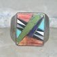 Southwestern Sterling Silver Multi-Stone Inlay Ring Size 13 - Square Geometric Segmented Band