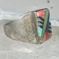 Southwestern Sterling Silver Multi-Stone Inlay Ring Size 13 - Square Geometric Segmented Band