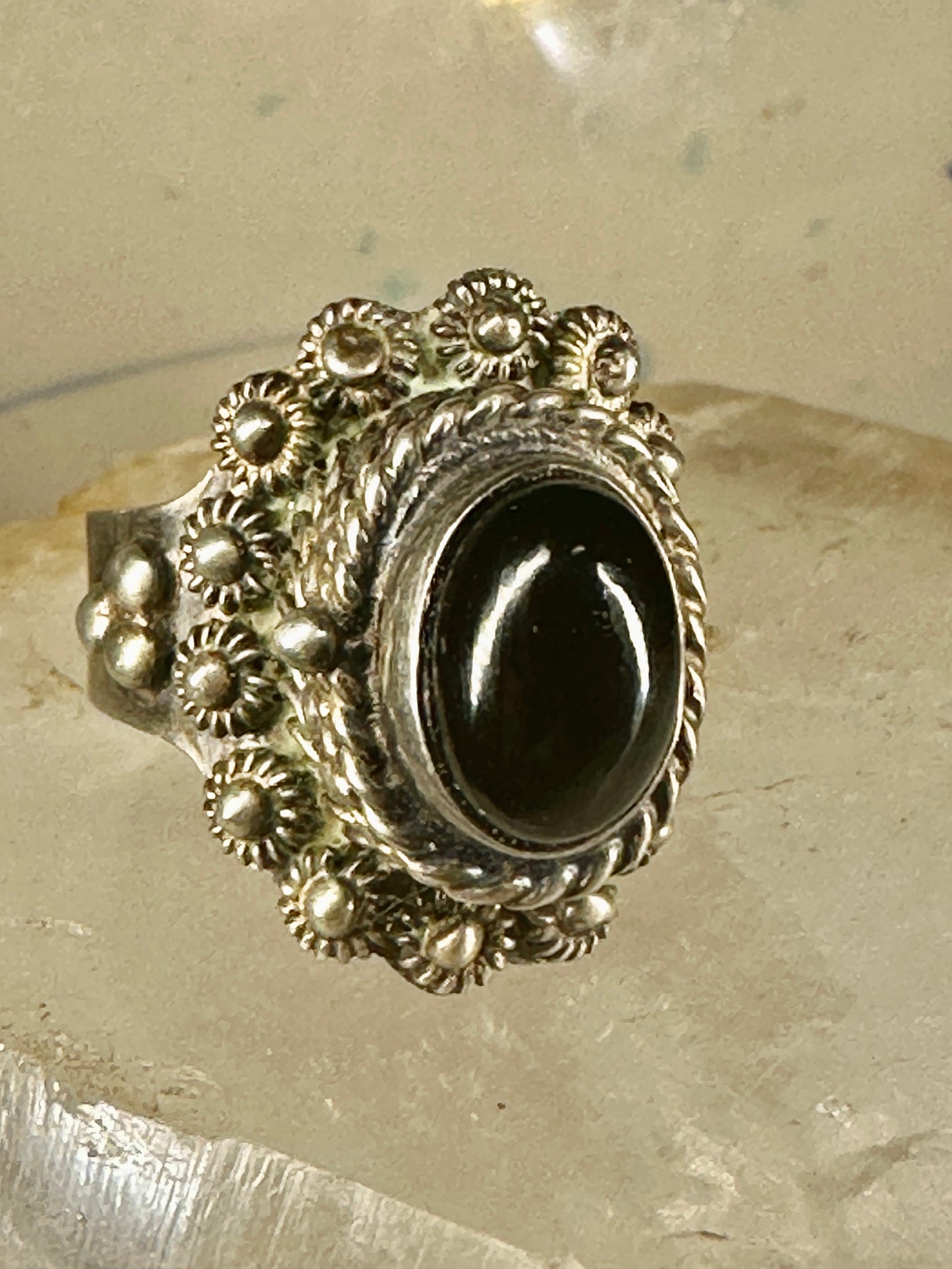 Poison ring size 7.75 onyx Mexico Taxco sterling silver women