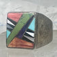 Southwestern Sterling Silver Multi-Stone Inlay Ring Size 13 - Square Geometric Segmented Band