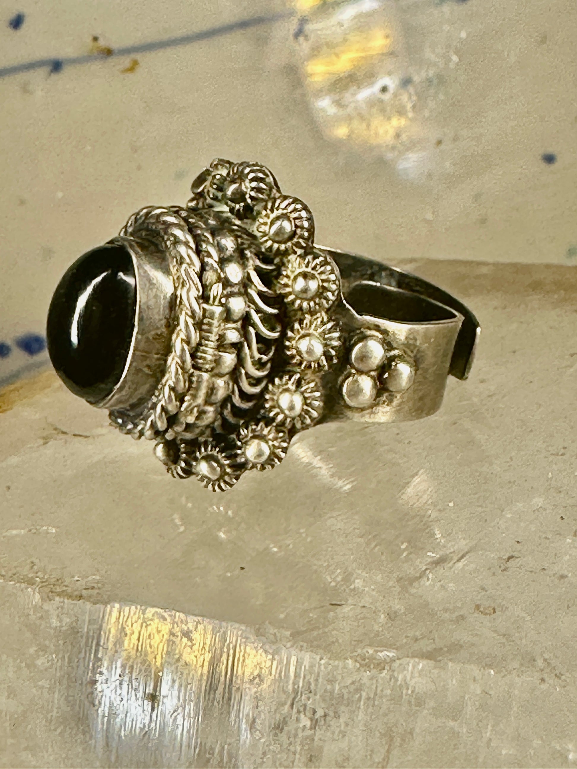 Poison ring size onyx Mexico Taxco sterling silver women
