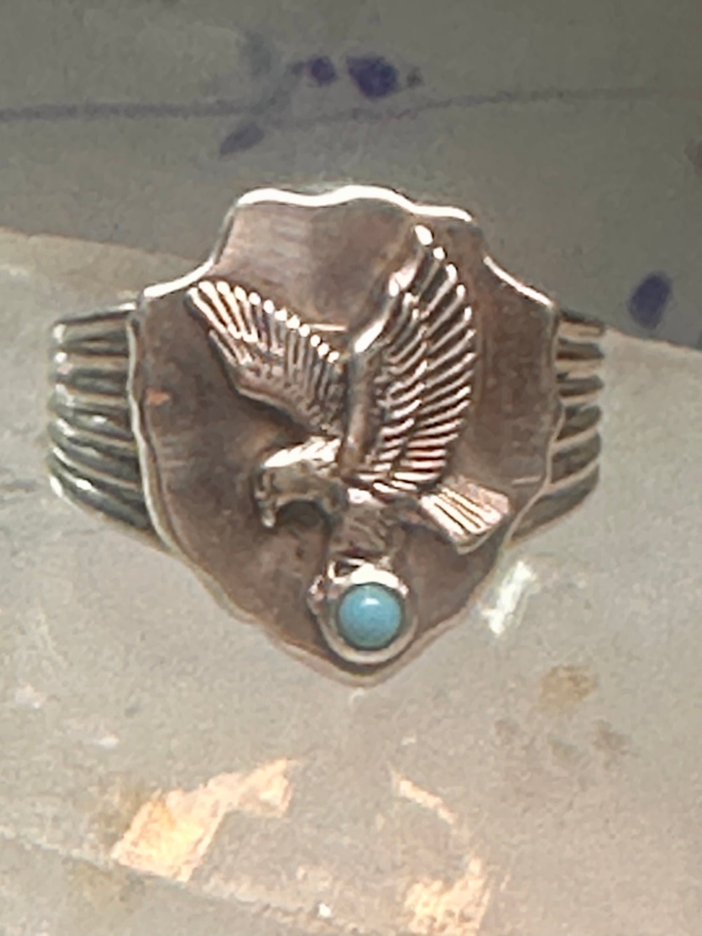Eagle ring w arrow turquoise band southwest signed FM size 11 sterling silver men women