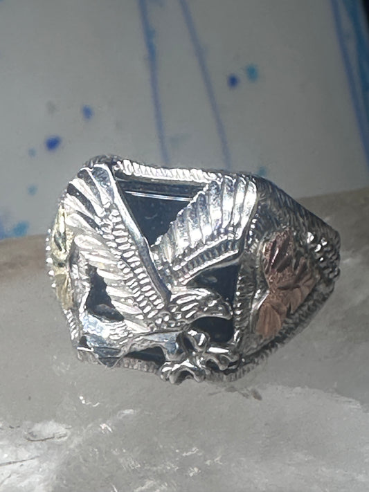 Eagle ring Black Hills Gold onyx size 13 sterling silver women men