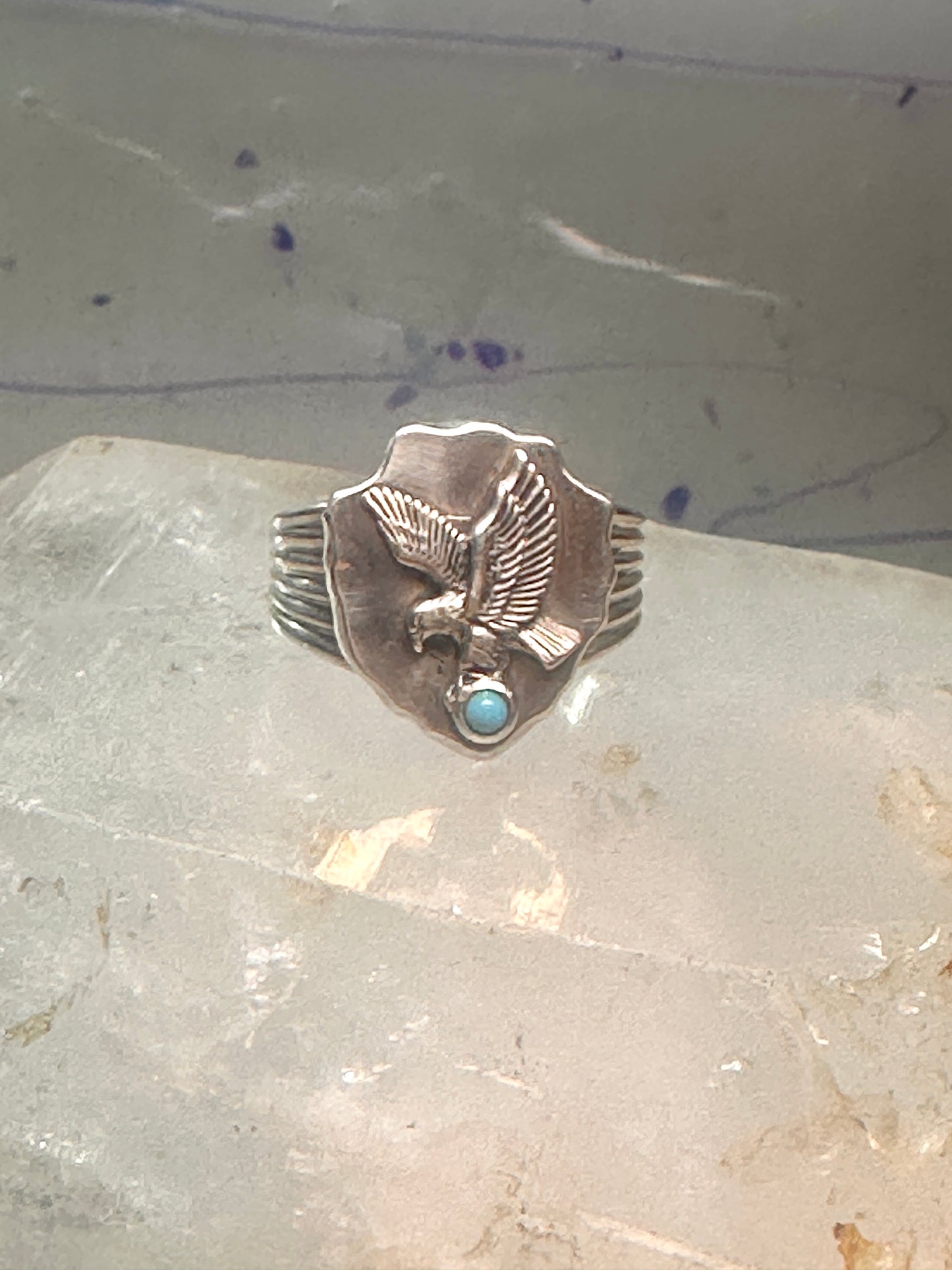 Eagle ring w arrow turquoise band southwest signed FM size 11 sterling silver men women