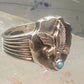 Eagle ring w arrow turquoise band southwest signed FM size 11 sterling silver men women