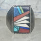 Southwestern Sterling Silver Multi-Stone Inlay Ring Size 9.75 - Rectangular Geometric Segmented Band