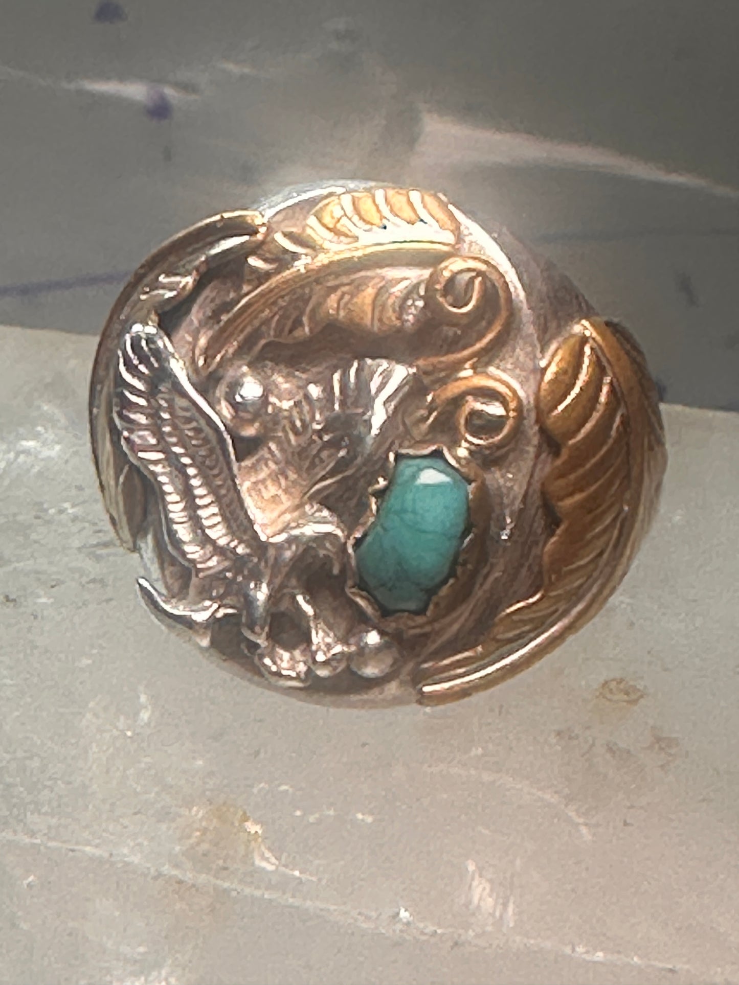 Navajo Eagle ring turquoise band size 14.50 sterling silver men women