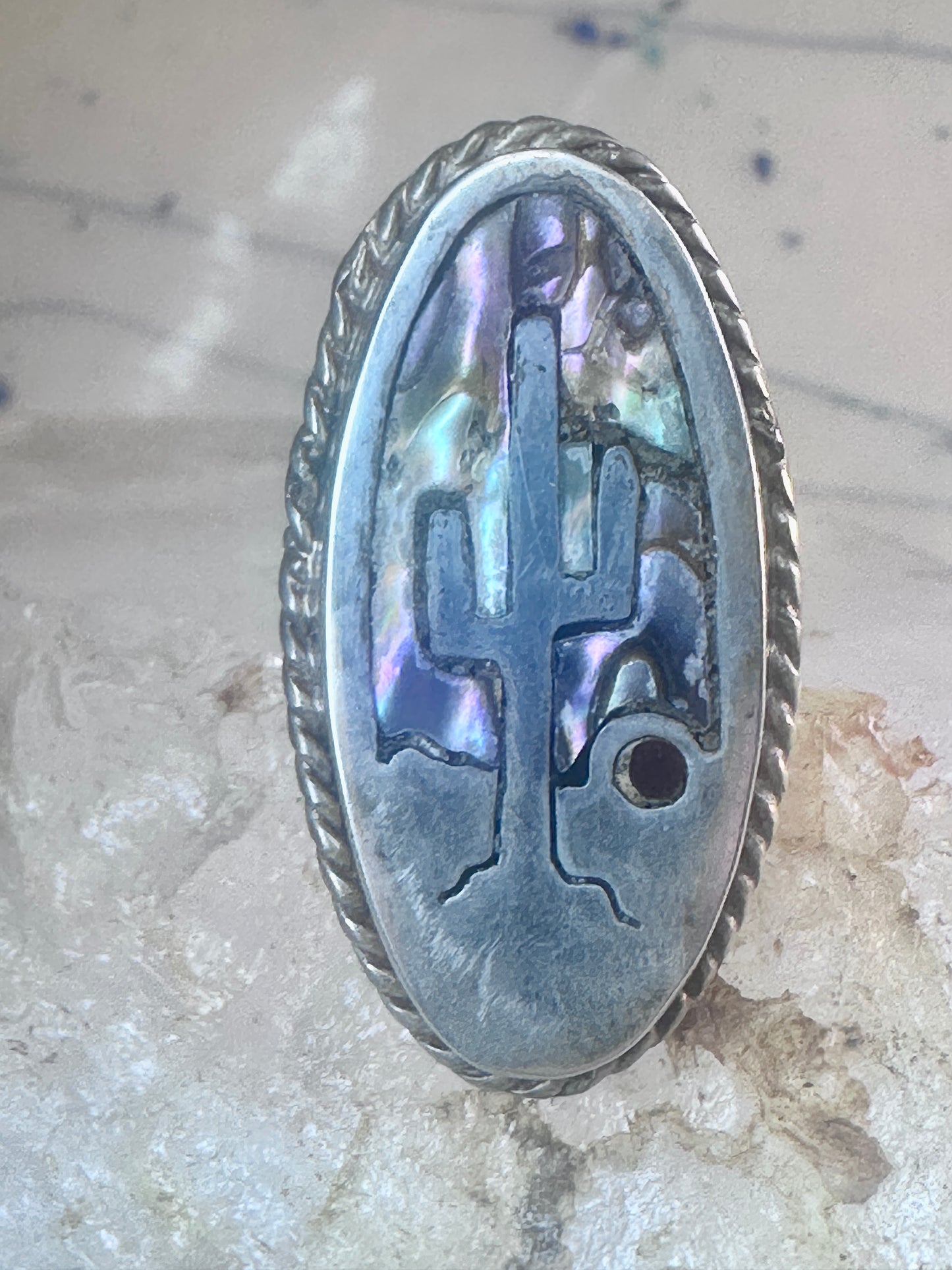 Cactus Ring Abalone size 6 southwest sterling silver women girls