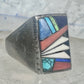 Southwestern Sterling Silver Multi-Stone Inlay Ring Size 9.75 - Rectangular Geometric Segmented Band