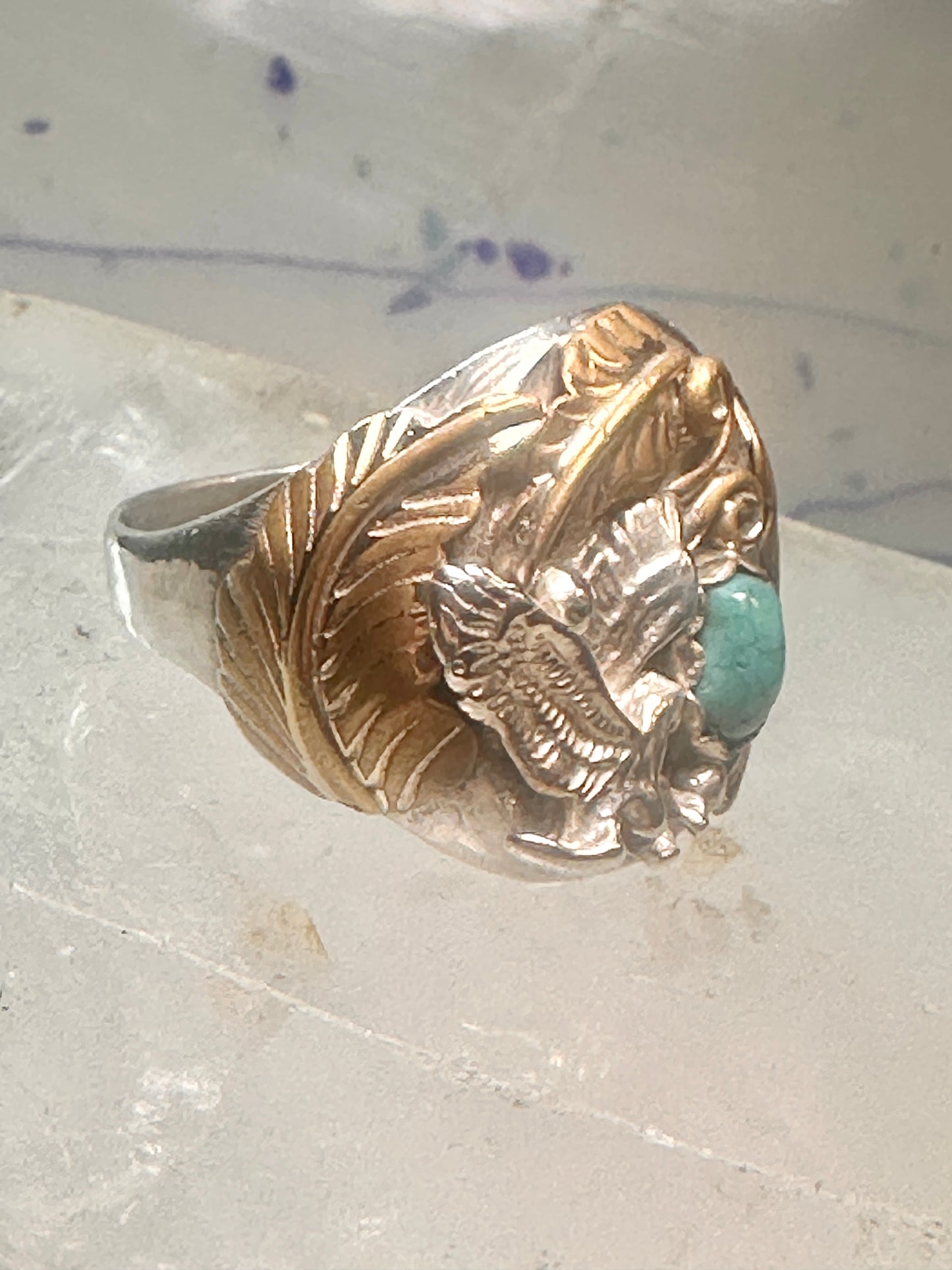 Navajo Eagle ring turquoise band size 14.50 sterling silver men women