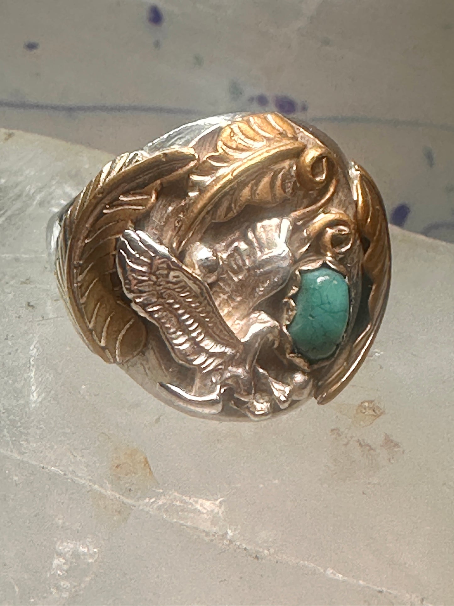 Navajo Eagle ring turquoise band size 14.50 sterling silver men women