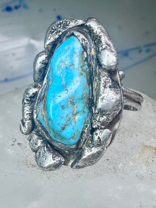 Navajo ring vintage turquoise brutalist band size 8 sterling silver women